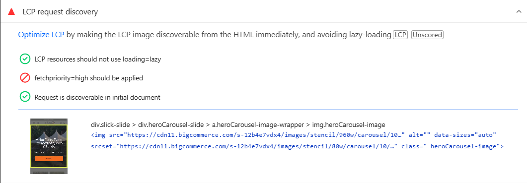 Largest Contentful Paint (LCP) Image Issues